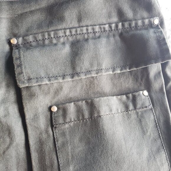 Olive Green Waxed Denim Jean Belted Utility Mini Skirt with Pockets - Picture 10 of 10